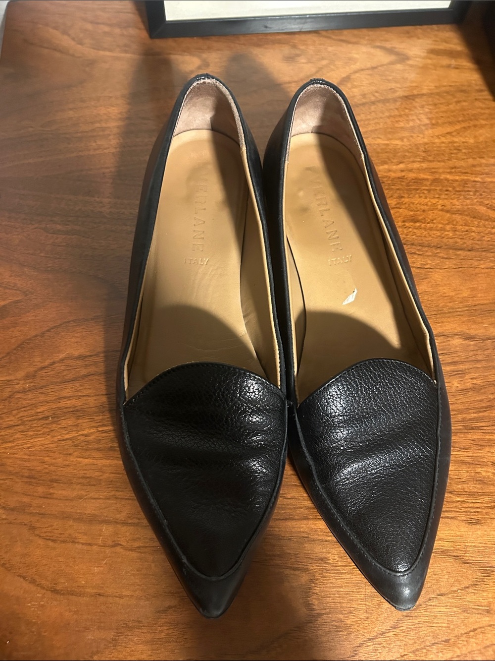 Black Pointed Leather Flats - Italian made
